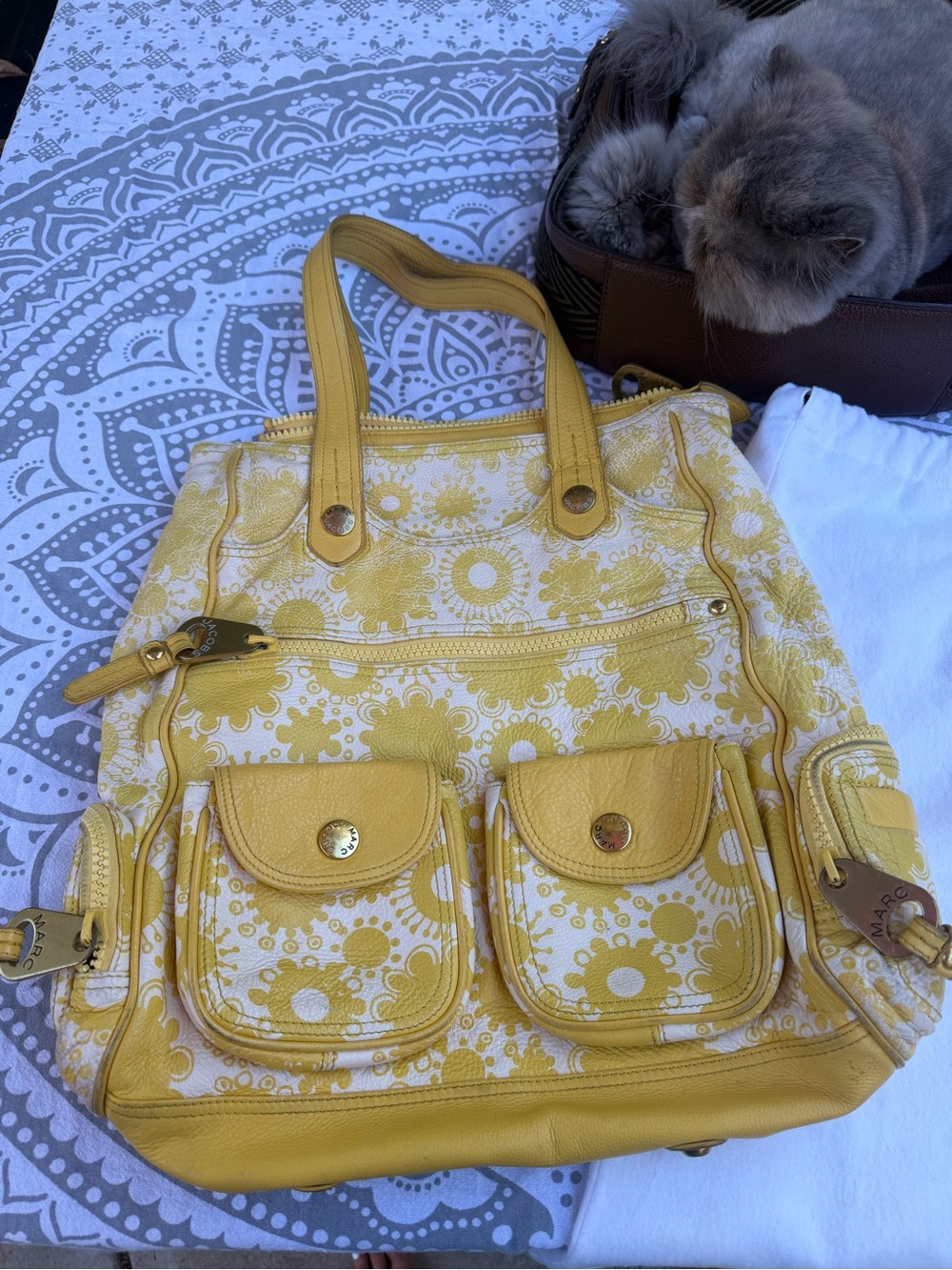 Yellow Leather Floral Tote Bag by Marc Jacob’s